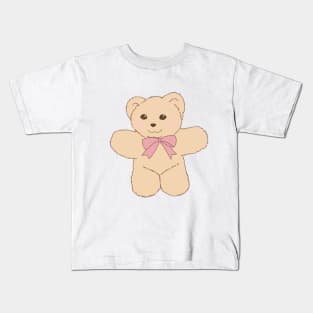 teddy bear ribbon coquette dollette cream pink Kids T-Shirt